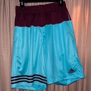 Adidas Men's Two-Tone Athletic Shorts - Blue and Burgundy